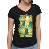 Great Wave Zoro-Womens-V-Neck-Tee-hypertwenty