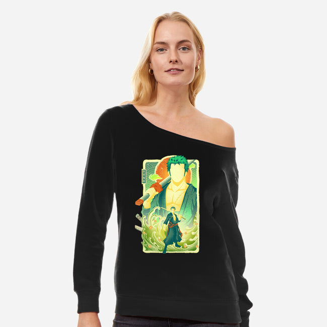 Great Wave Zoro-Womens-Off Shoulder-Sweatshirt-hypertwenty