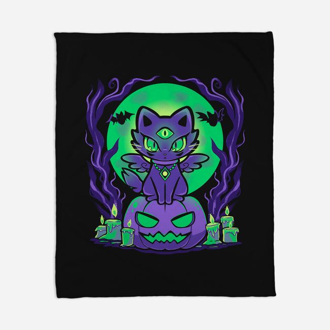 Spooky Moonlit Cat-None-Fleece-Blanket-TechraNova