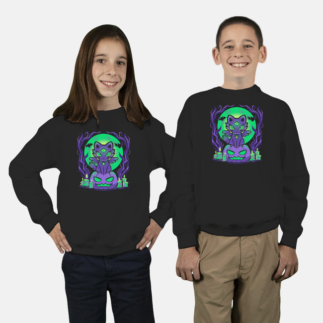 Spooky Moonlit Cat-Youth-Crew Neck-Sweatshirt-TechraNova