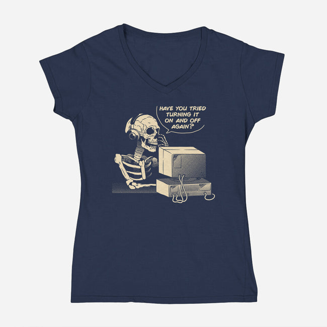 Skeleton IT Support-Womens-V-Neck-Tee-tobefonseca