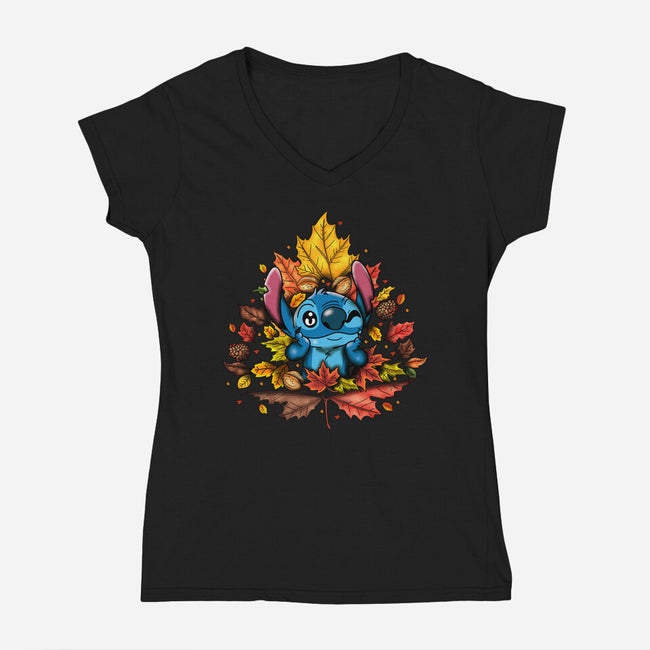 Ohana Autumn Leaf-Womens-V-Neck-Tee-JamesQJO