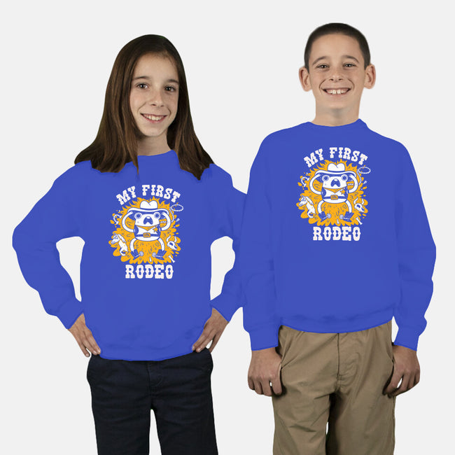 My First Rodeo-Youth-Crew Neck-Sweatshirt-8BitHobo