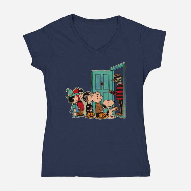 Treats Or Nightmares-Womens-V-Neck-Tee-Diego Gurgell