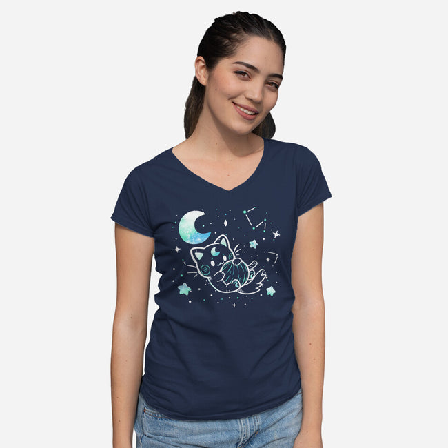 Cat In The Stars-Womens-V-Neck-Tee-TechraNova