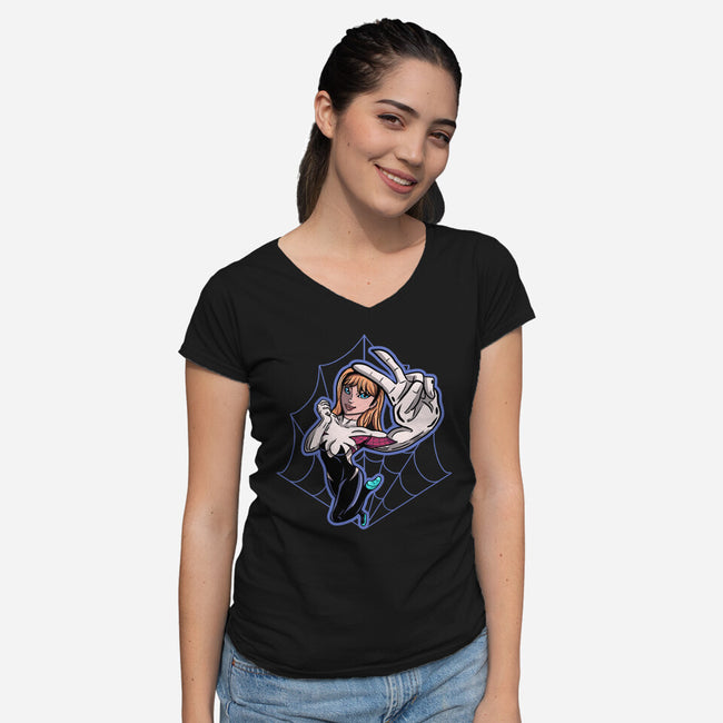 Ghost Or Spider-Womens-V-Neck-Tee-nickzzarto