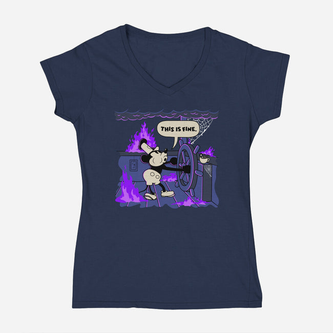 This Is Spooky But Fine-Womens-V-Neck-Tee-rocketman_art