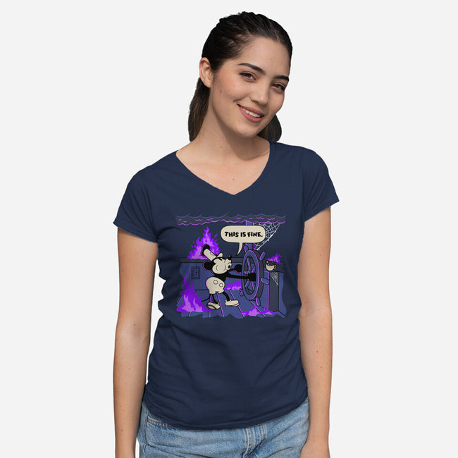 This Is Spooky But Fine-Womens-V-Neck-Tee-rocketman_art