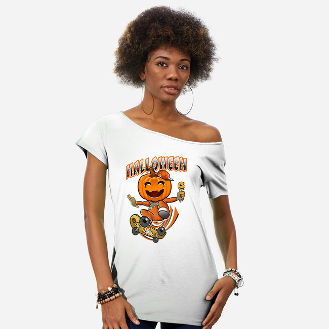 Skateboard Trickster-Womens-Off Shoulder-Tee-palmstreet