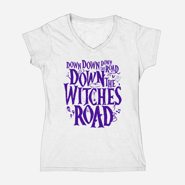 Down The Witches Road-Womens-V-Neck-Tee-teesgeex