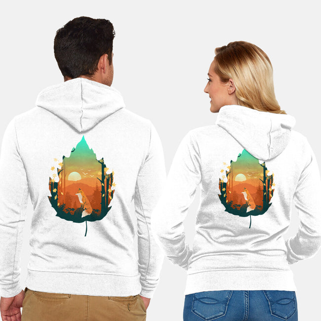 Red Leaf Fox-Unisex-Zip-Up-Sweatshirt-dandingeroz