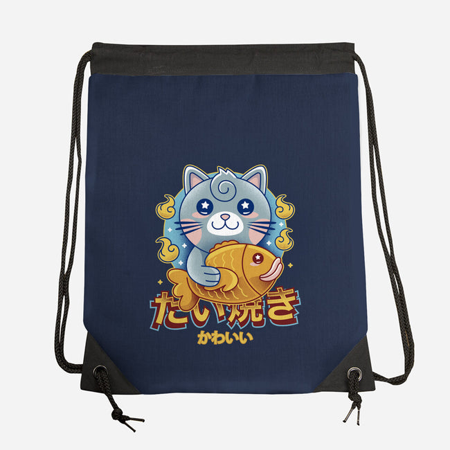 Cat And Taiyaki Kawaii-None-Drawstring-Bag-LAGELANTEE