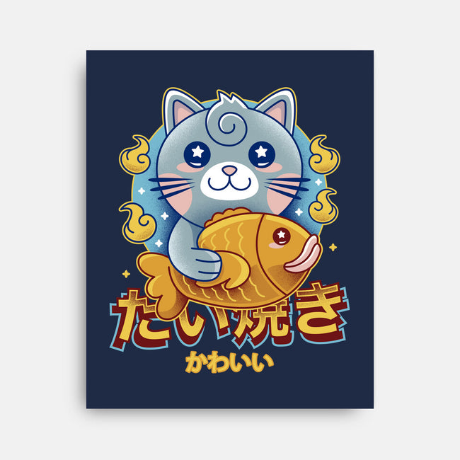 Cat And Taiyaki Kawaii-None-Stretched-Canvas-LAGELANTEE