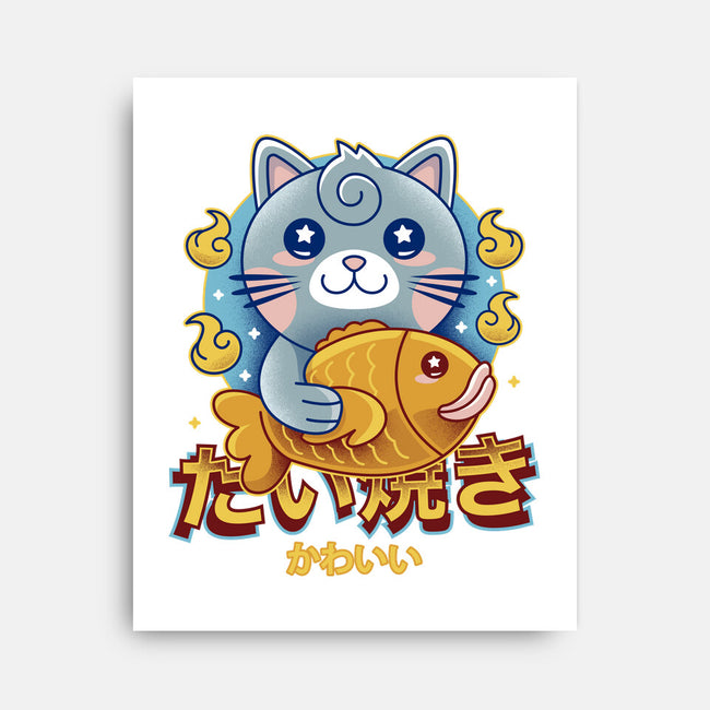 Cat And Taiyaki Kawaii-None-Stretched-Canvas-LAGELANTEE