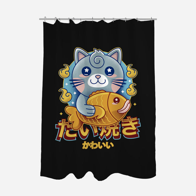 Cat And Taiyaki Kawaii-None-Polyester-Shower Curtain-LAGELANTEE