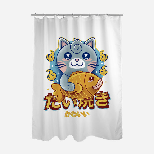 Cat And Taiyaki Kawaii-None-Polyester-Shower Curtain-LAGELANTEE