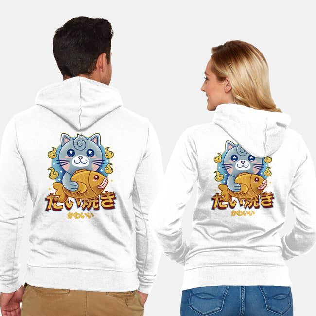 Cat And Taiyaki Kawaii-Unisex-Zip-Up-Sweatshirt-LAGELANTEE