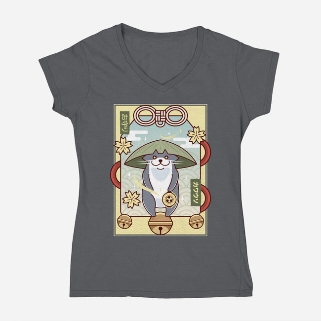 Odder Otter Lucky Charm-Womens-V-Neck-Tee-LAGELANTEE