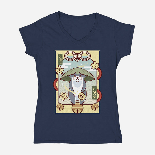 Odder Otter Lucky Charm-Womens-V-Neck-Tee-LAGELANTEE