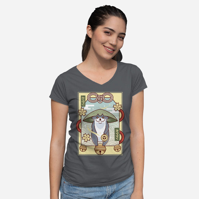 Odder Otter Lucky Charm-Womens-V-Neck-Tee-LAGELANTEE