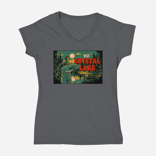 Visit Crystal Lake-Womens-V-Neck-Tee-Hafaell