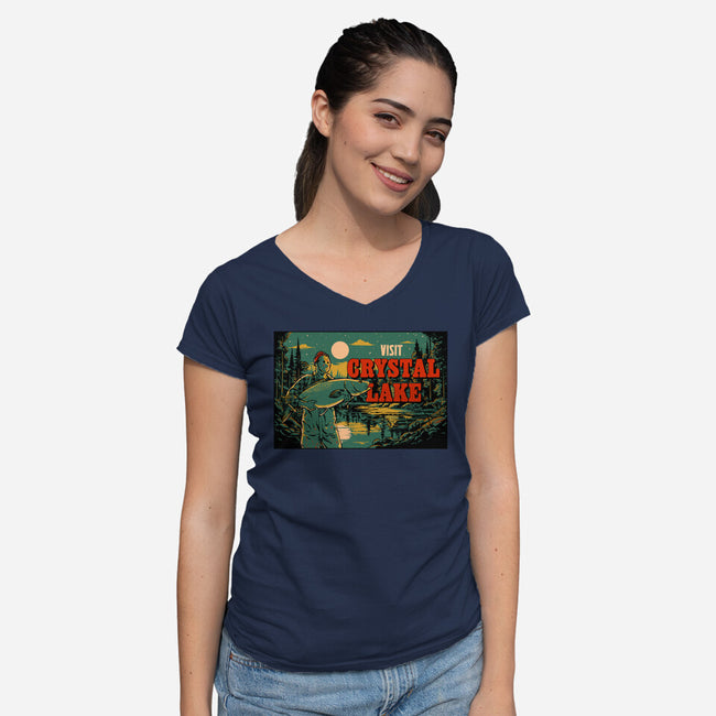 Visit Crystal Lake-Womens-V-Neck-Tee-Hafaell