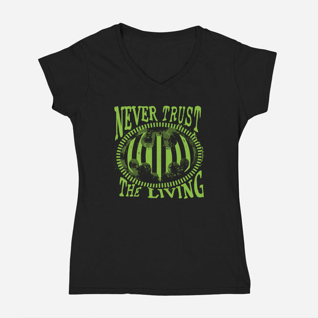 Never Trust The Living Bat-Womens-V-Neck-Tee-rocketman_art