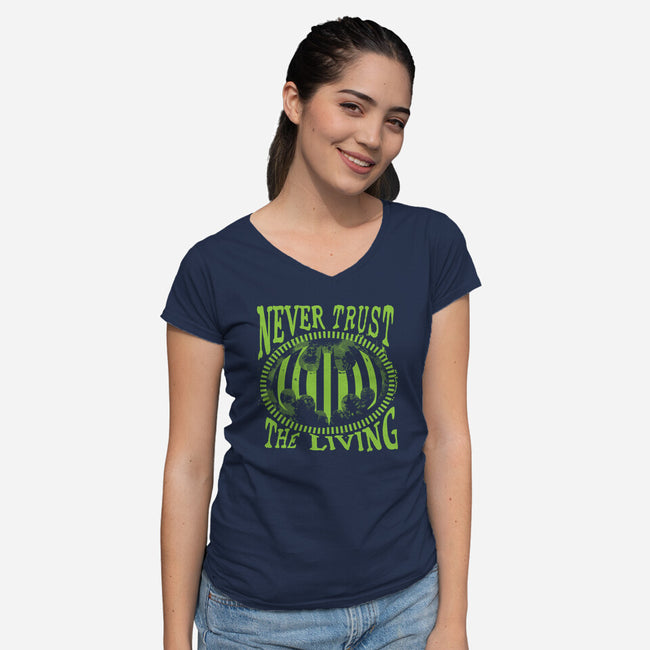 Never Trust The Living Bat-Womens-V-Neck-Tee-rocketman_art