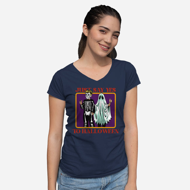 Say Yes To Halloween-Womens-V-Neck-Tee-zascanauta