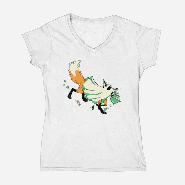 Fox Ghost-Womens-V-Neck-Tee-GloamingFoxes