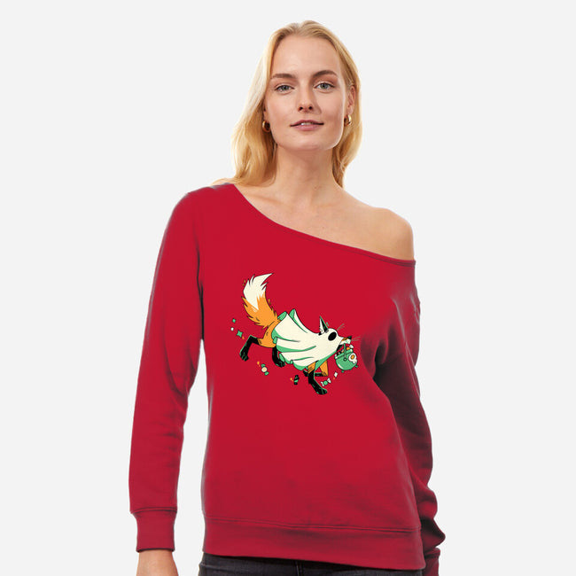 Fox Ghost-Womens-Off Shoulder-Sweatshirt-GloamingFoxes