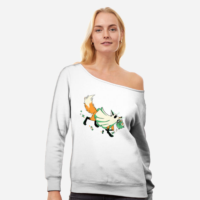 Fox Ghost-Womens-Off Shoulder-Sweatshirt-GloamingFoxes