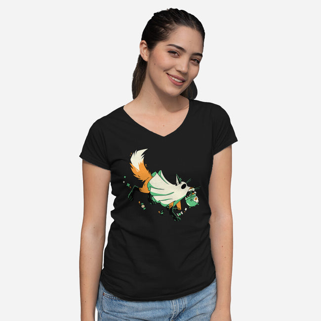 Fox Ghost-Womens-V-Neck-Tee-GloamingFoxes