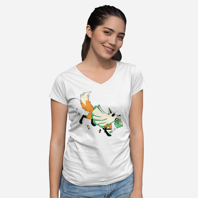 Fox Ghost-Womens-V-Neck-Tee-GloamingFoxes