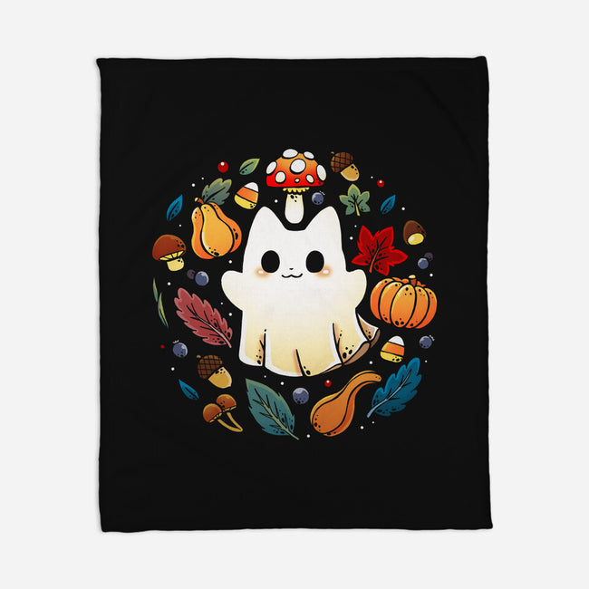 Kitten Ghost Autumn-None-Fleece-Blanket-Vallina84