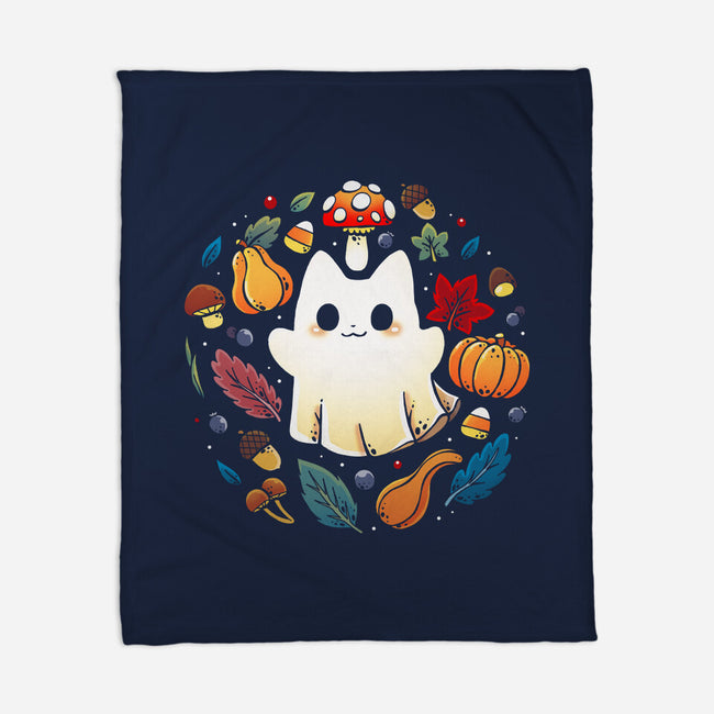 Kitten Ghost Autumn-None-Fleece-Blanket-Vallina84