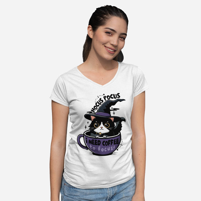 I Need Coffee To Focus-Womens-V-Neck-Tee-Trendlory