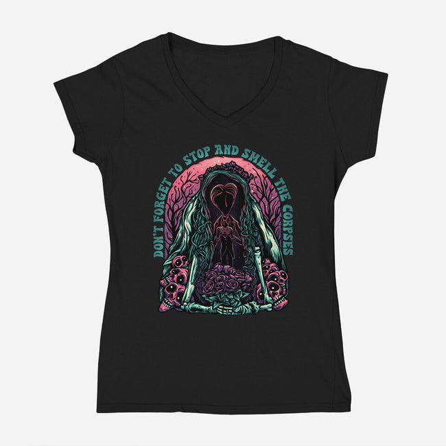 Smell The Corpses-Womens-V-Neck-Tee-glitchygorilla