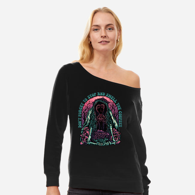 Smell The Corpses-Womens-Off Shoulder-Sweatshirt-glitchygorilla