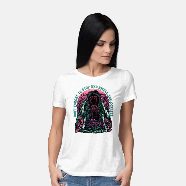 Smell The Corpses-Womens-Basic-Tee-glitchygorilla