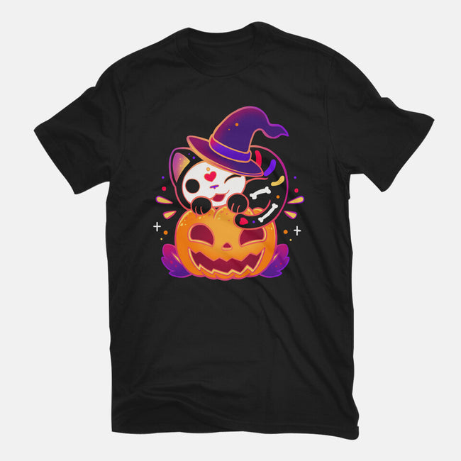 Kitten Witched Pumpkin-Womens-Fitted-Tee-Vallina84