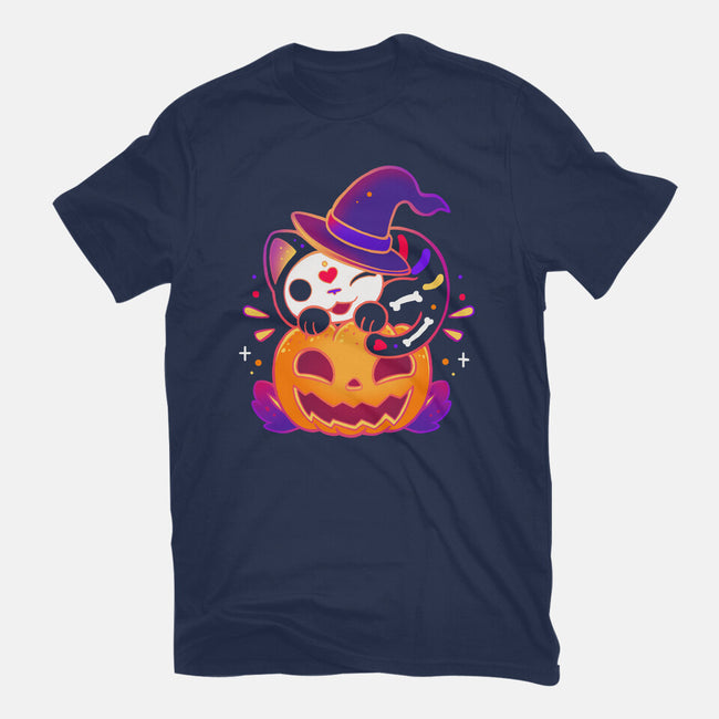 Kitten Witched Pumpkin-Womens-Basic-Tee-Vallina84