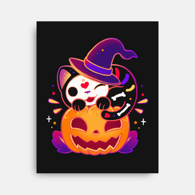 Kitten Witched Pumpkin-None-Stretched-Canvas-Vallina84