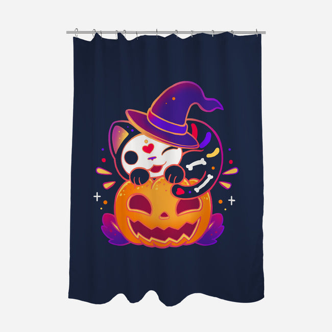 Kitten Witched Pumpkin-None-Polyester-Shower Curtain-Vallina84