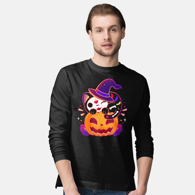 Kitten Witched Pumpkin-Mens-Long Sleeved-Tee-Vallina84