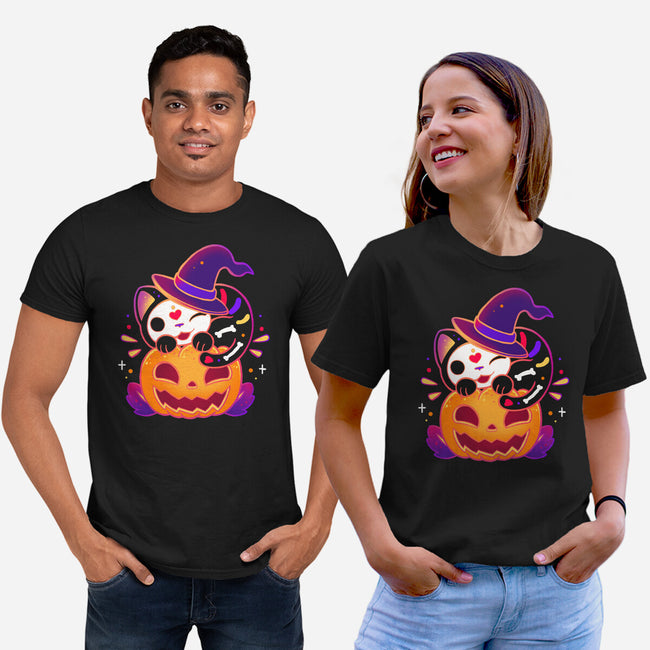 Kitten Witched Pumpkin-Unisex-Basic-Tee-Vallina84