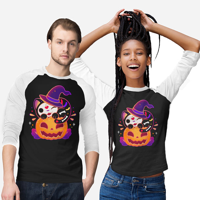 Kitten Witched Pumpkin-Unisex-Baseball-Tee-Vallina84