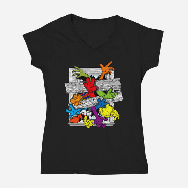 Cartoons Attack-Womens-V-Neck-Tee-OPIPPI