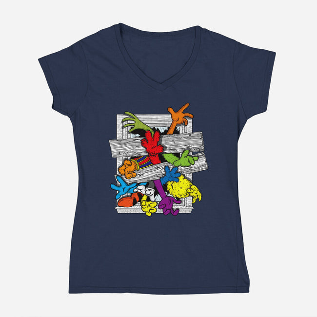 Cartoons Attack-Womens-V-Neck-Tee-OPIPPI