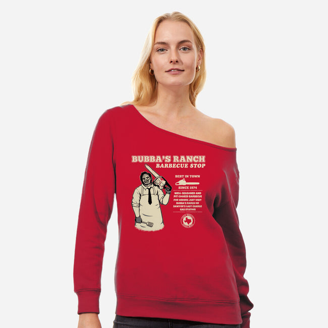 Texas BBQ Stop-Womens-Off Shoulder-Sweatshirt-pigboom